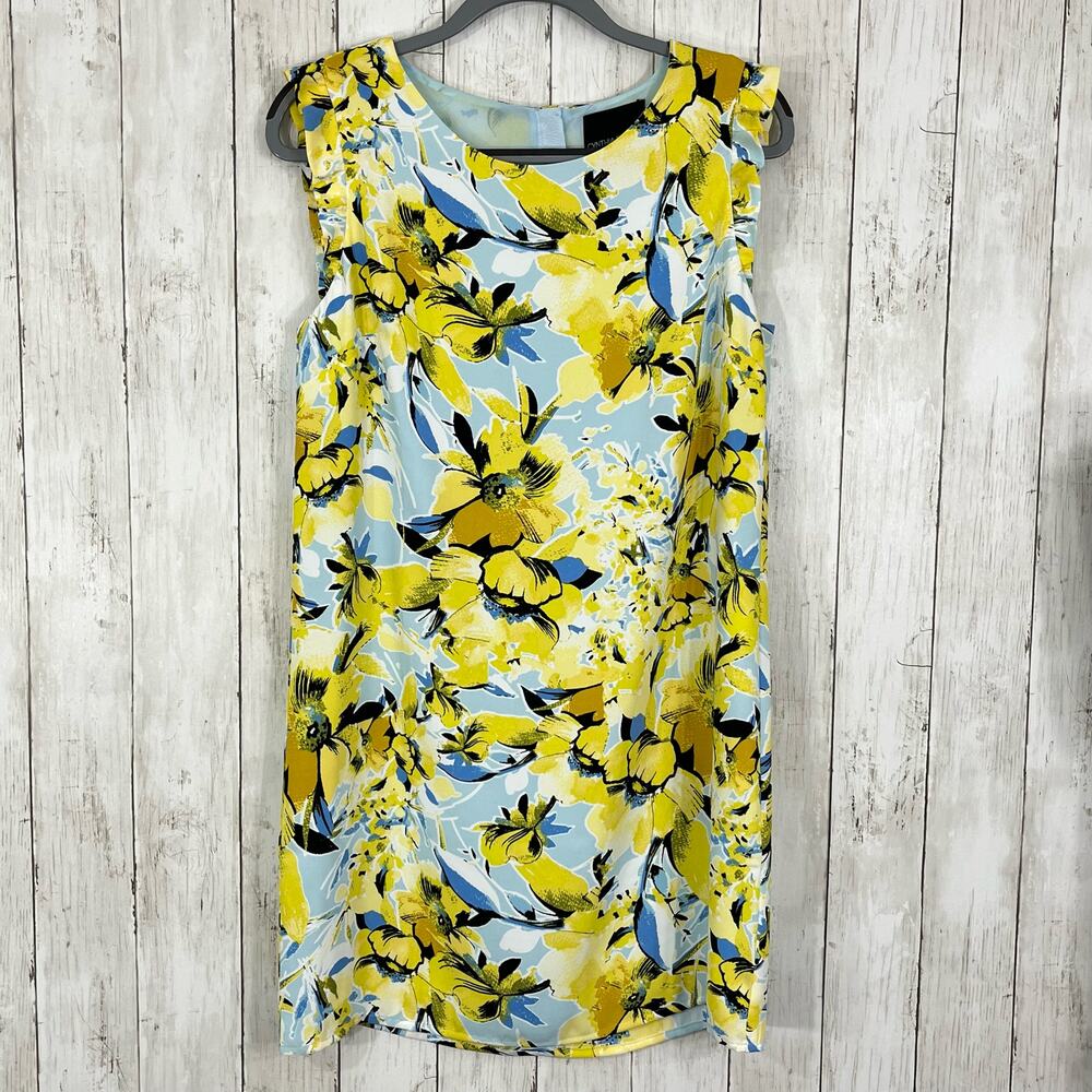 Cynthia Rowley Shift Tunic Flutter Ruffle Sleeve Yellow Blue Floral Lined Dress
